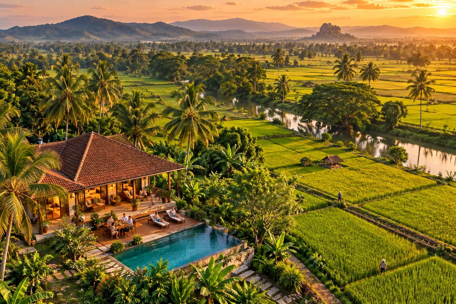 Sri Lankan tea fields at sunrise